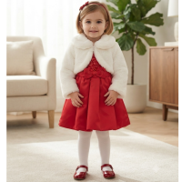 J16482INF: Baby Girls Sequin Bodice Dress & Faux Fur Bolero (9-24 Months)